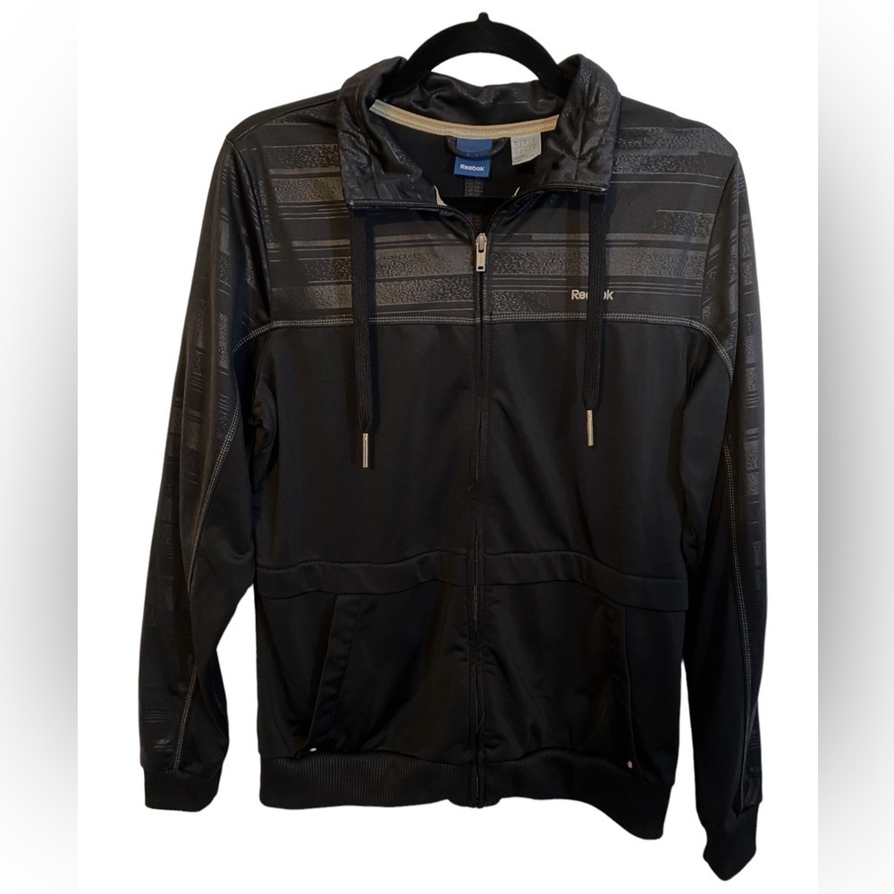 NWOT  Reebok Black Full Zip Jacket Shiny Woven Ladies Lg